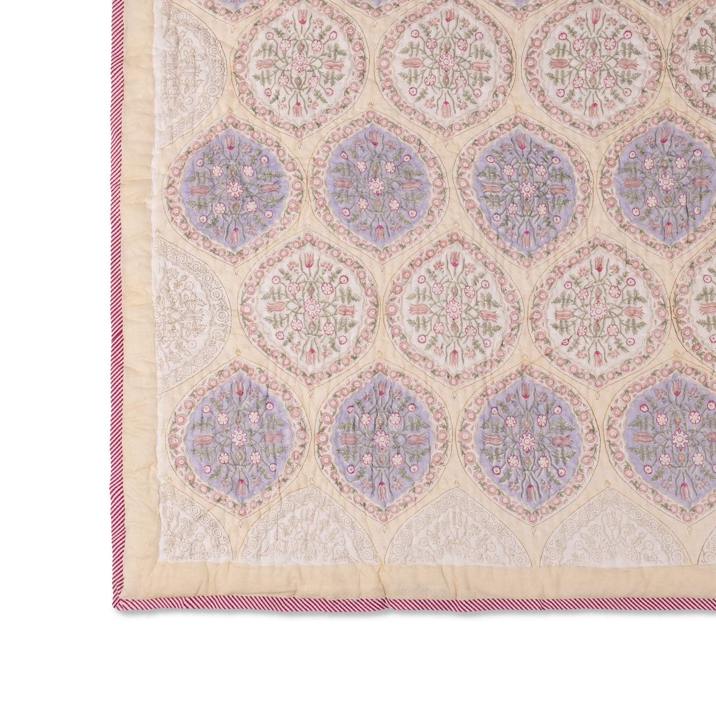 COTTON BLOCK PRINT QUILT WITH MATCHING BEDSHEET SET AND DOHAR