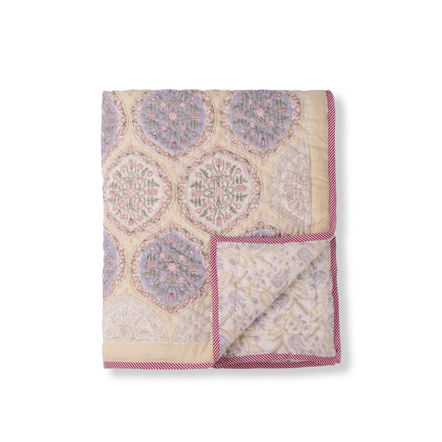 COTTON BLOCK PRINT QUILT WITH MATCHING BEDSHEET SET AND DOHAR