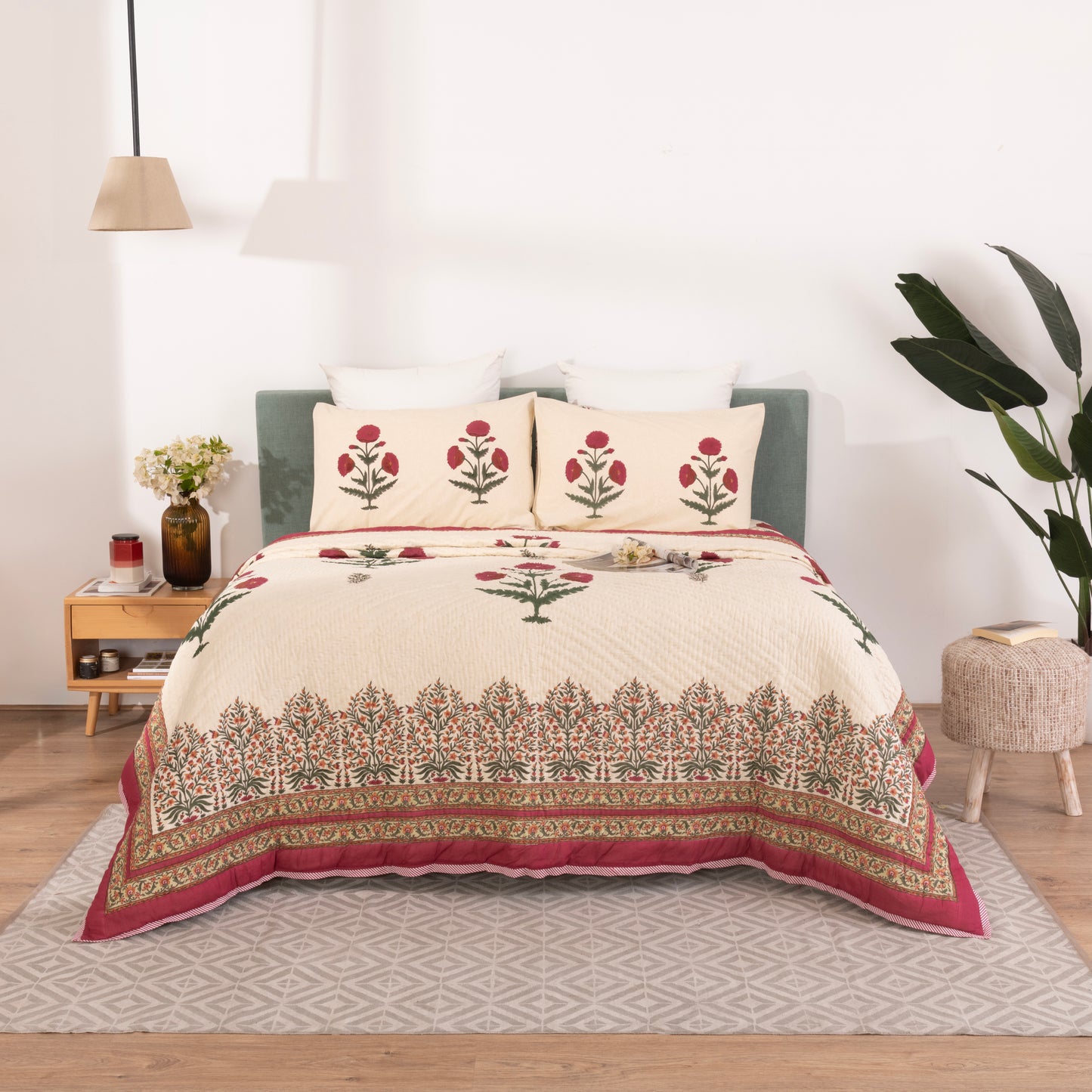 INTRICATE COTTON BLOCK PRINT QUILT