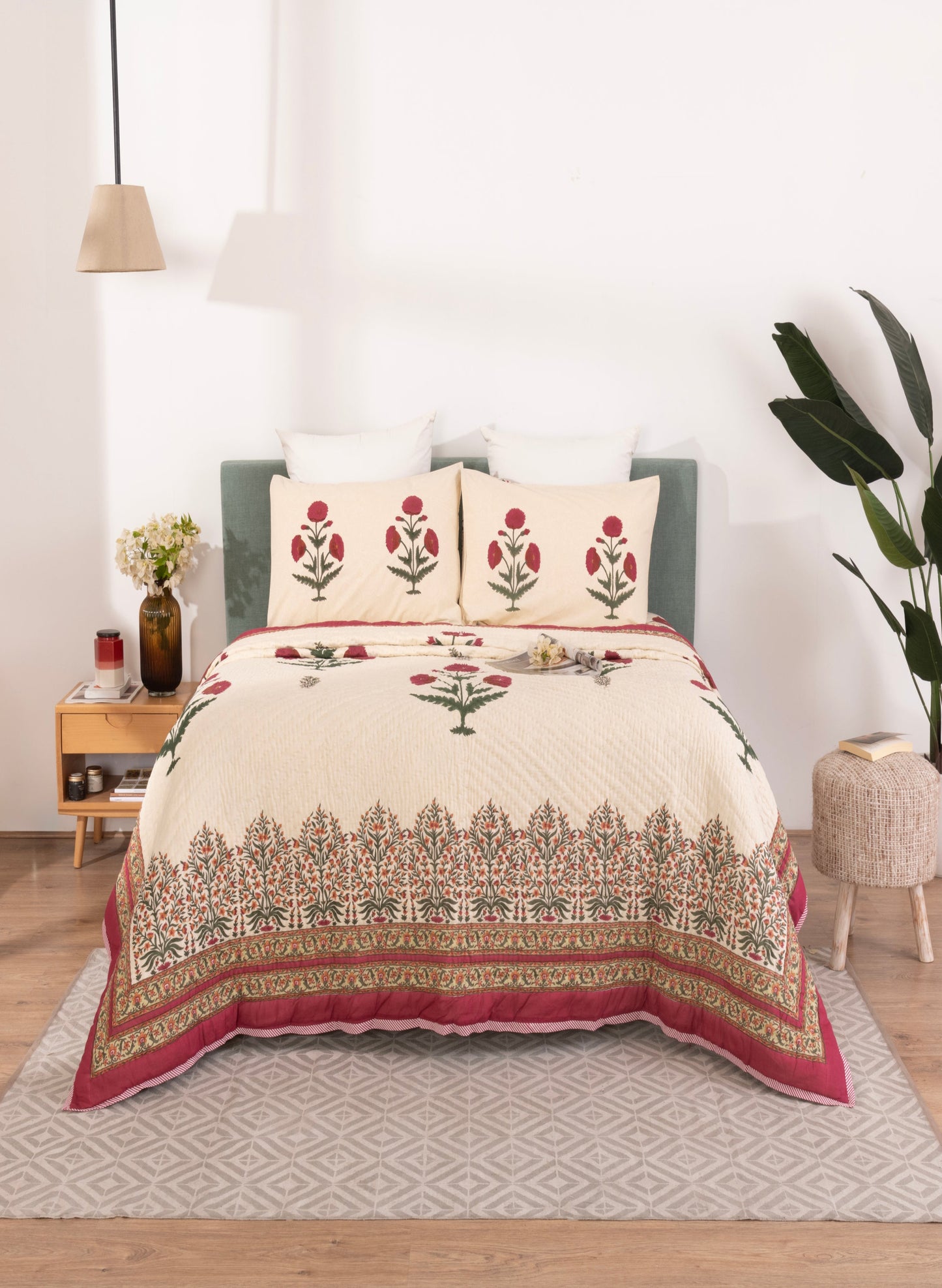 INTRICATE COTTON BLOCK PRINT QUILT