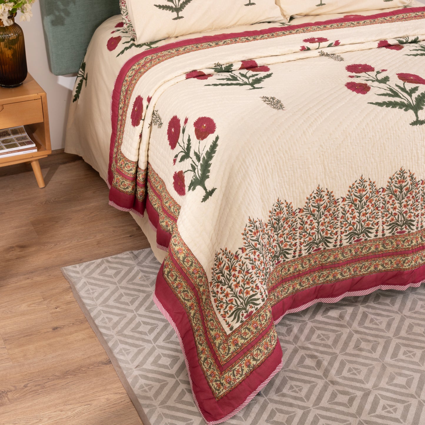 INTRICATE COTTON BLOCK PRINT QUILT