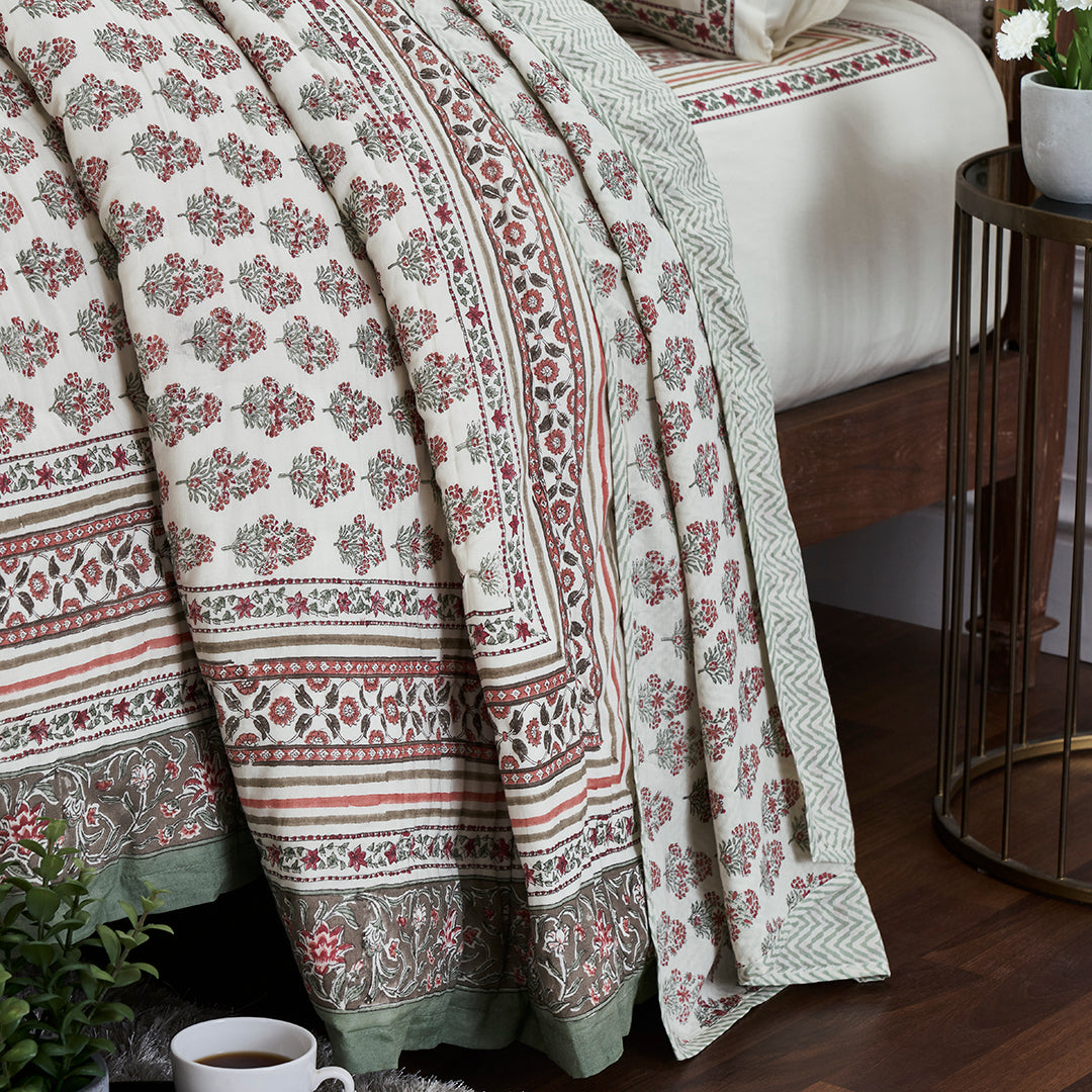 ARADHYA BLOCK PRINT COTTON BEDDING SET (7 PIECE SET)