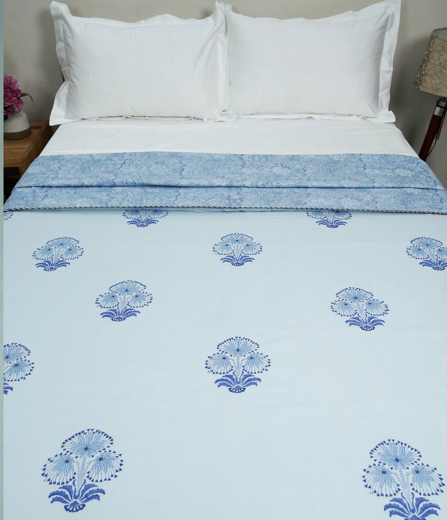 BLUE MEADOW BLOCK PRINTED DOHAR