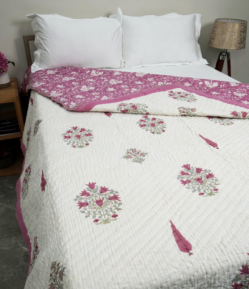 ORCHID DREAM COTTON BLOCK PRINT QUILT