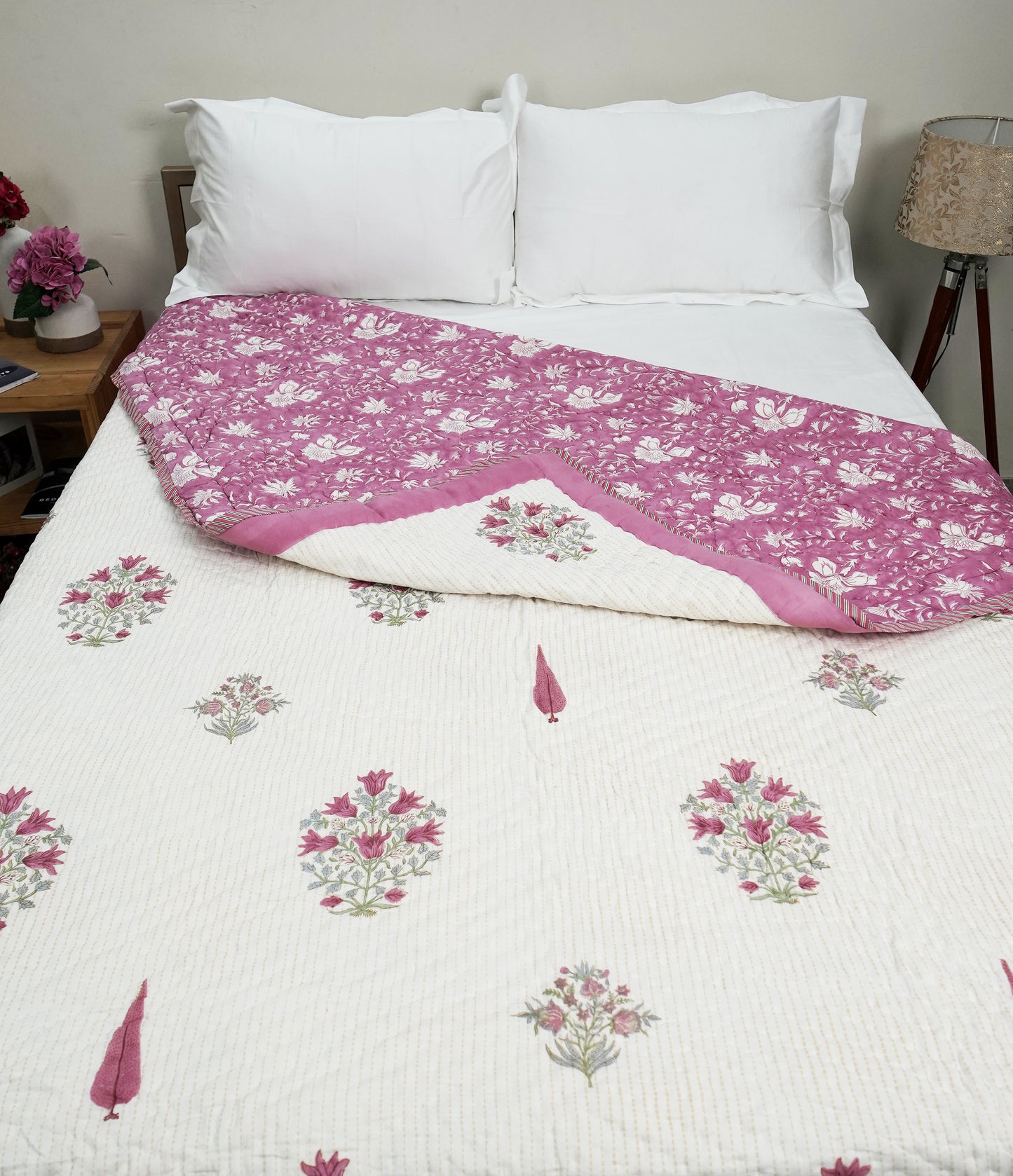 ORCHID DREAM COTTON BLOCK PRINT QUILT