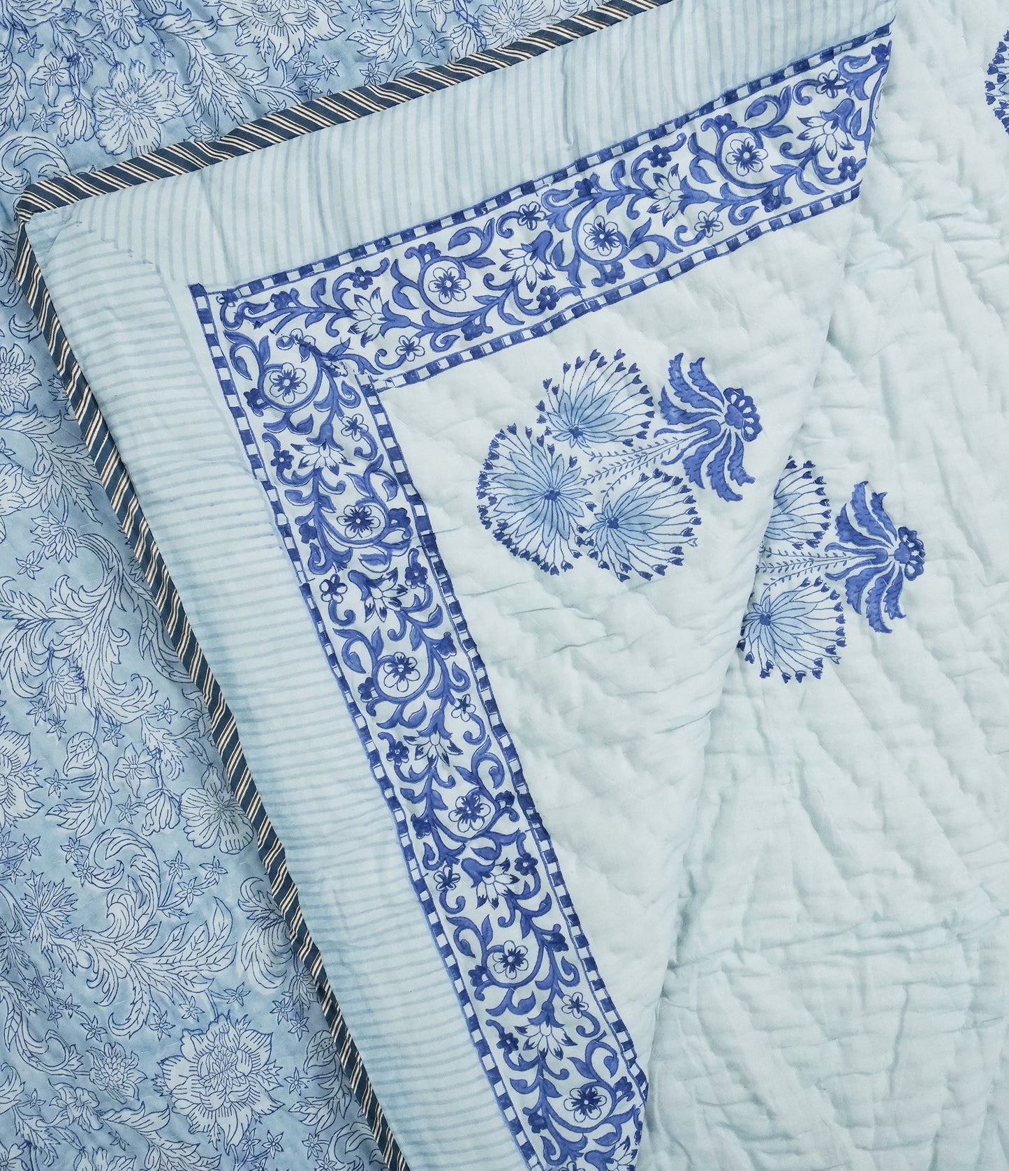 BLUE MEADOW COTTON BLOCK PRINT QUILT