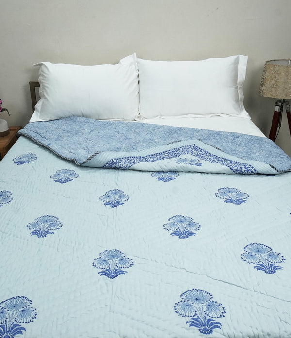 BLUE MEADOW COTTON BLOCK PRINT QUILT