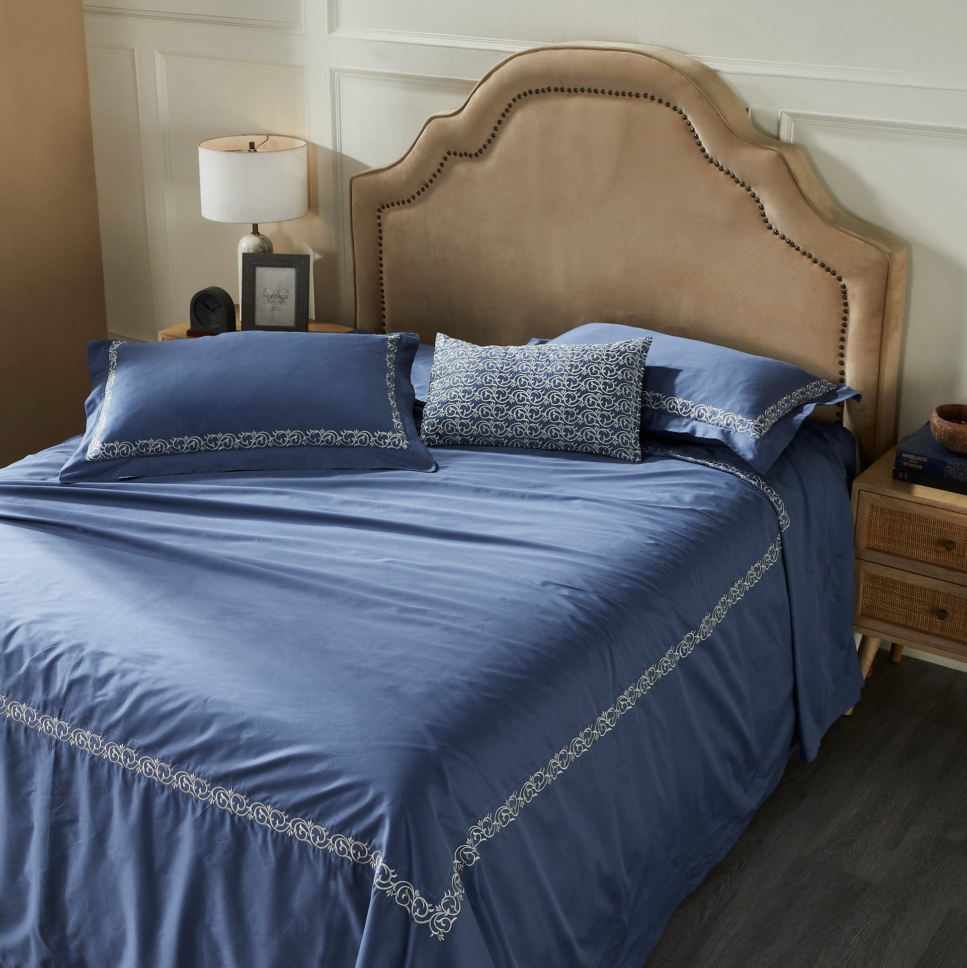 Barrow Embroidered Blue Bedsheet Set