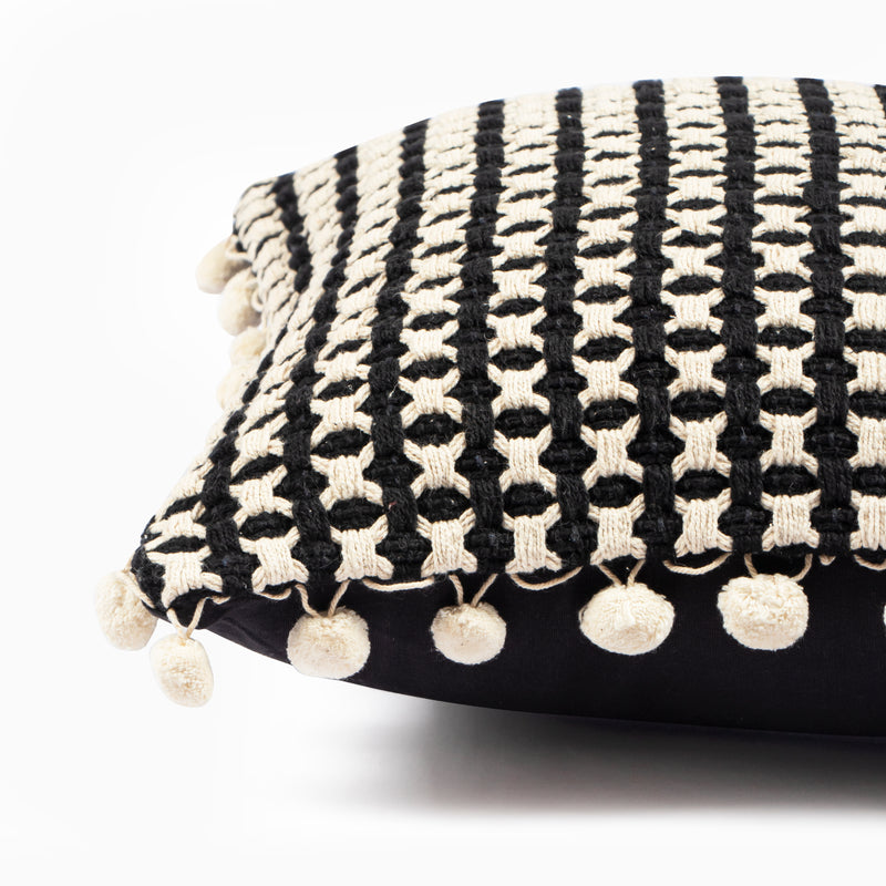 Angela Woven Cushion Cover with Pompom