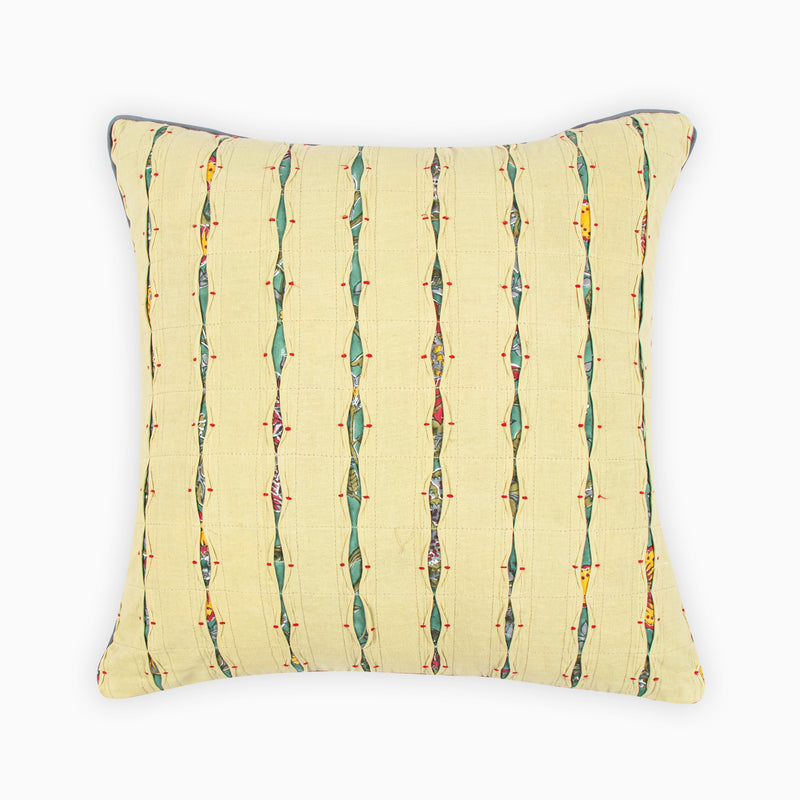 Adonis Embroidered Cushion Cover with Tucks and Cord Piping